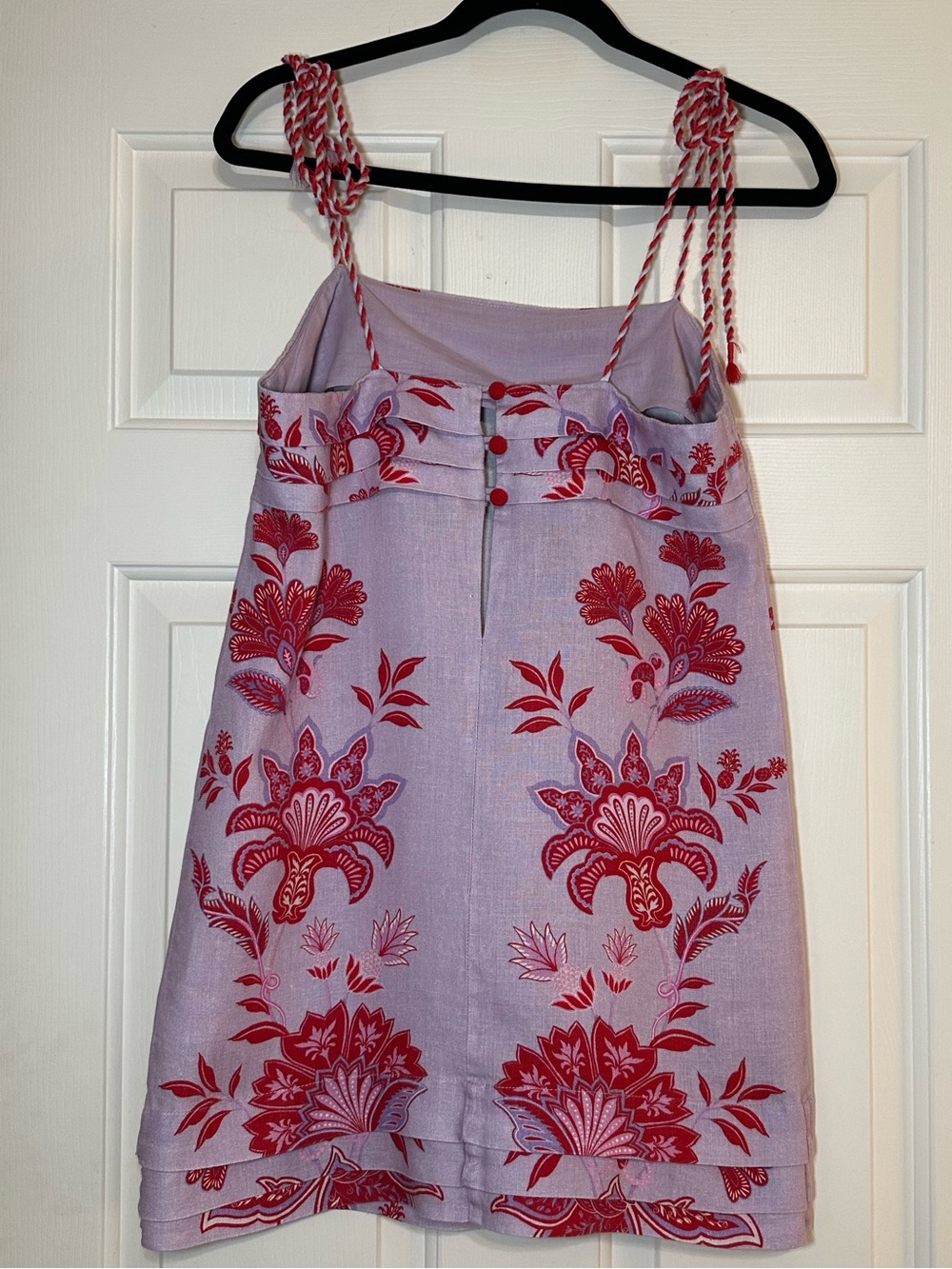 Farm Rio Porcelain Garden Linen Mini Dress Lilac Pink Floral Rope Strap Size S - Picture 4 of 14